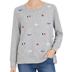 Talbots Sz XS Gray Paris France Bonjour Sweatshirt Blouse Shirt Top Travel